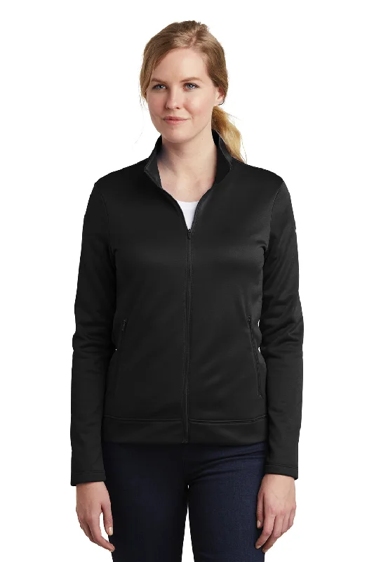 Nike Womens Therma-Fit Moisture Wicking Fleece Full Zip Sweatshirt w/ Pockets - Black Hoodie with Snap Buttons Easy Quick