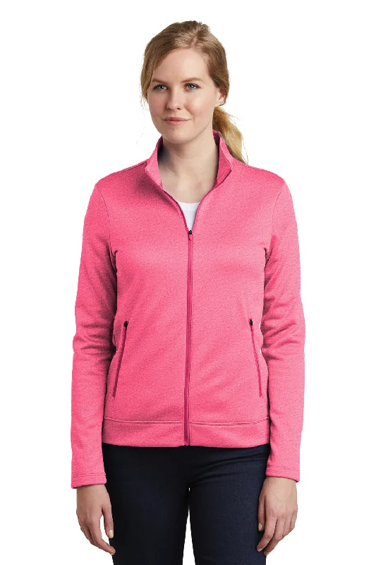 Nike Womens Therma-Fit Moisture Wicking Fleece Full Zip Sweatshirt w/ Pockets - Heather Vivid Pink Hoodie with Typography Text Message