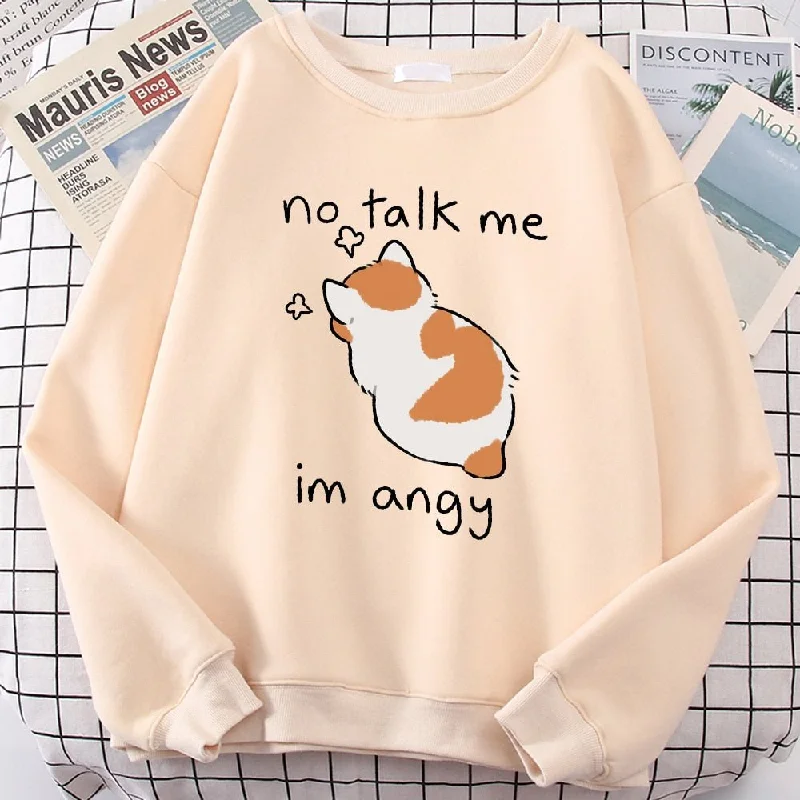 'No talk me, i am angry!' adorable cartoon cat sweatshirt Oversized Hoodie Comfort Casual