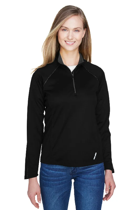 North End Womens Radar Performance Moisture Wicking 1/4 Zip Sweatshirt - Black Hoodie with High-Low Hem Asymmetrical Trendy