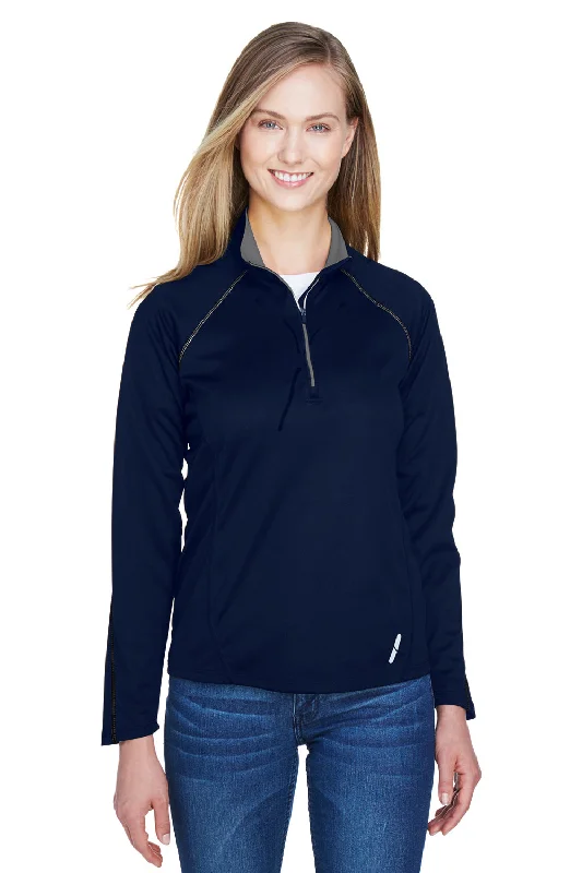 North End Womens Radar Performance Moisture Wicking 1/4 Zip Sweatshirt - Classic Navy Blue/Grey Hoodie with Exposed Zipper Edgy Industrial