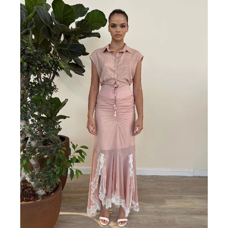Nude Chiffon Silk with White Lace Skirt velvet skirt plush