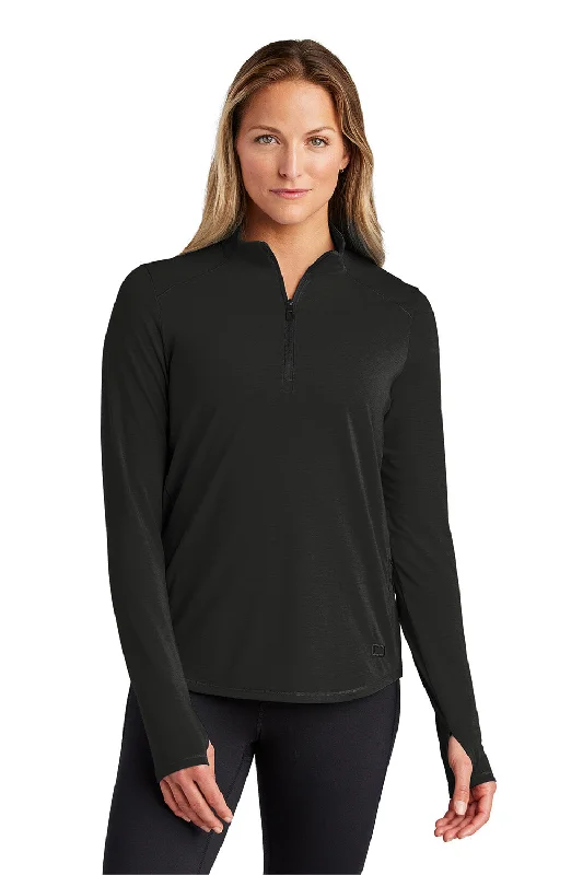 Ogio Womens Motion Moisture Wicking 1/4 Zip Sweatshirt w/ Pocket - Blacktop - New Hoodie with Front Slit Layering Stylish