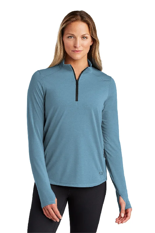 Ogio Womens Motion Moisture Wicking 1/4 Zip Sweatshirt w/ Pocket - Mist Blue - New Hoodie with Elastic Cuffs Stretchable Comfortable