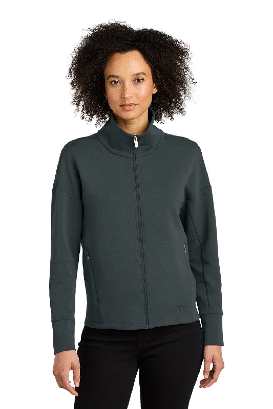 Ogio Womens Transcend Full Zip Sweatshirt w/ Pockets - Tarmac Grey - New Zip Hoodie Drawstring Kangaroo Pocket