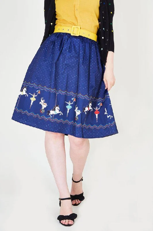 Patricia Print Skirt With A Circus-themed Border high slit skirt