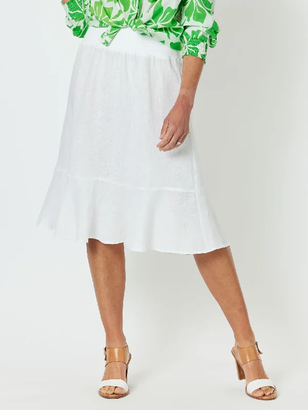 Piccolo Linen Flute Hem Skirt - White floral skirt print