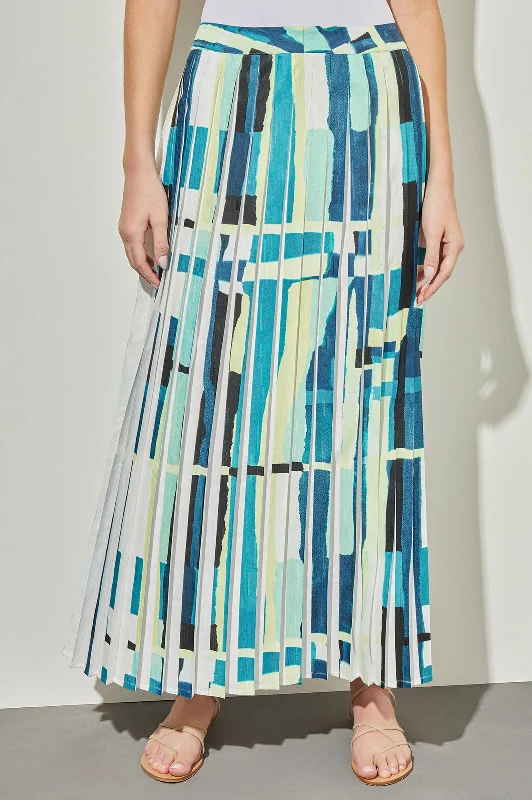 Plus Size Maxi A-Line Skirt - Abstract Pleated Woven maxi skirt elegant