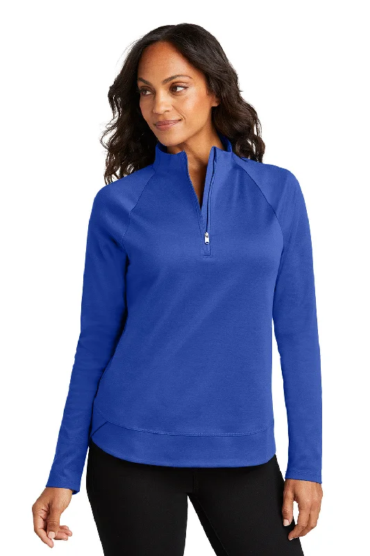 Port Authority Womens C-FREE Cypress Snag Resistant 1/4 Zip Sweatshirt - True Royal Blue - New Hoodie with Snap Buttons Easy Quick