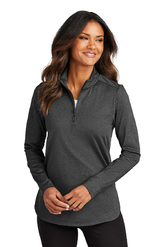 Port Authority Womens C-FREE Double Knit Moisture Wicking 1/4 Zip Sweatshirt - Heather Steel Grey - New Hoodie with Set-In Sleeves Structured Classic