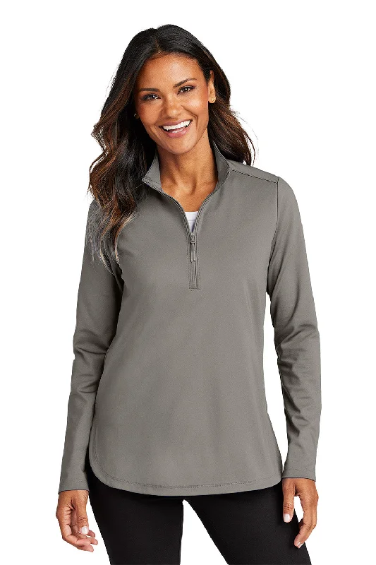 Port Authority Womens C-FREE Double Knit Moisture Wicking 1/4 Zip Sweatshirt - Smoke Grey - New Hoodie with Camouflage Military Edgy