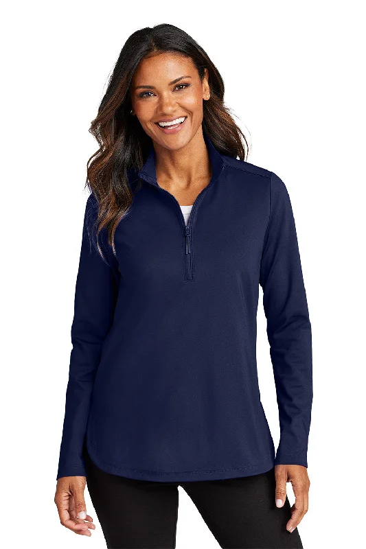 Port Authority Womens C-FREE Double Knit Moisture Wicking 1/4 Zip Sweatshirt - True Navy Blue - New Hoodie with Lining Warm Insulated