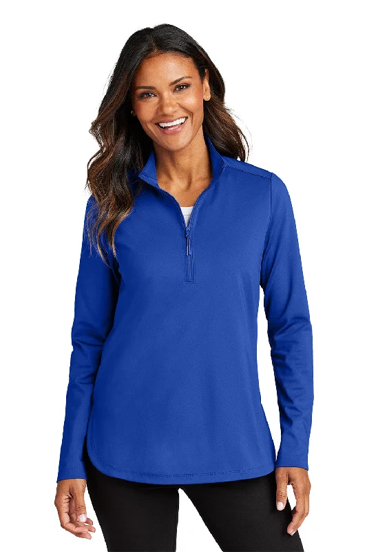 Port Authority Womens C-FREE Double Knit Moisture Wicking 1/4 Zip Sweatshirt - True Royal Blue - New Zip Hoodie Drawstring Kangaroo Pocket