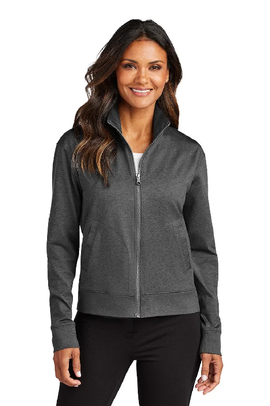 Port Authority Womens C-FREE Double Knit Moisture Wicking Full Zip Sweatshirt w/ Pockets - Heather Steel Grey - New Hoodie with Crew Neck Simple Timeless