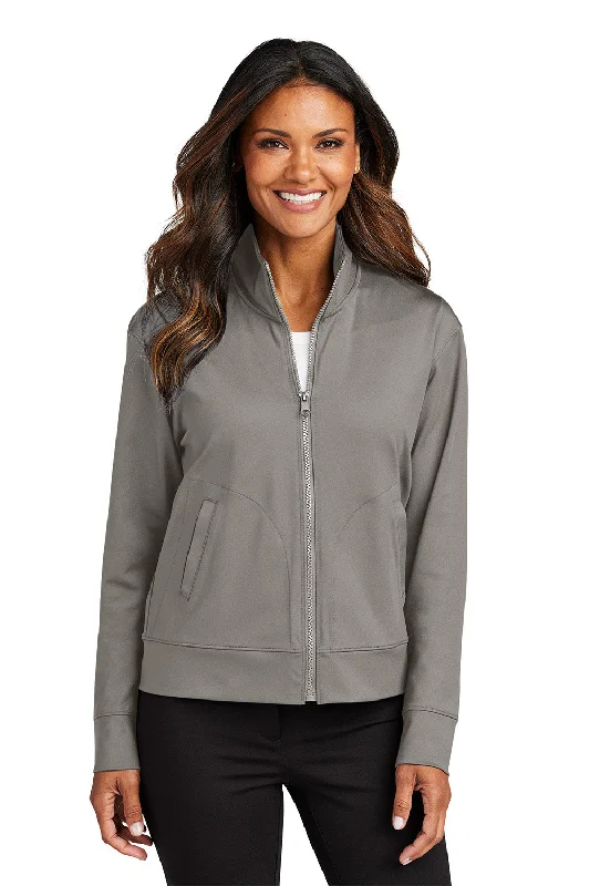 Port Authority Womens C-FREE Double Knit Moisture Wicking Full Zip Sweatshirt w/ Pockets - Smoke Grey - New Hoodie with Longline Fit Extended Stylish