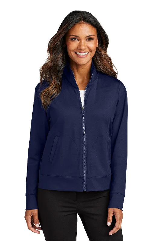 Port Authority Womens C-FREE Double Knit Moisture Wicking Full Zip Sweatshirt w/ Pockets - True Navy Blue - New Hoodie with Camouflage Military Edgy