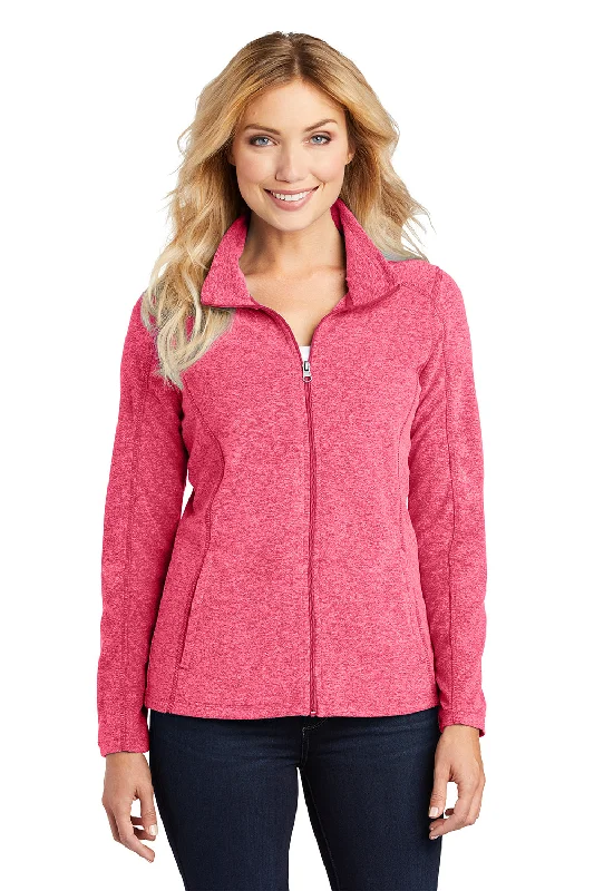 Port Authority Womens Pill Resistant Heather Microfleece Full Zip Sweatshirt - Heather Raspberry Pink Hoodie with Illustration Artistic Creative