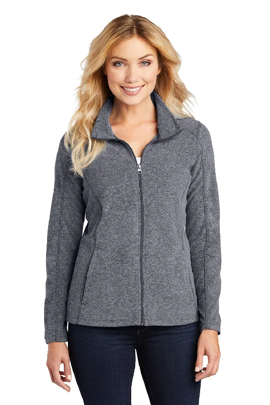 Port Authority Womens Pill Resistant Heather Microfleece Full Zip Sweatshirt - Heather True Navy Blue Hoodie with Hem Ribbing Snug Secure