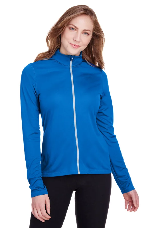 Puma Womens Icon Performance Moisture Wicking Full Zip Sweatshirt - Lapis Blue Hoodie with Hem Embroidery Detailed Premium