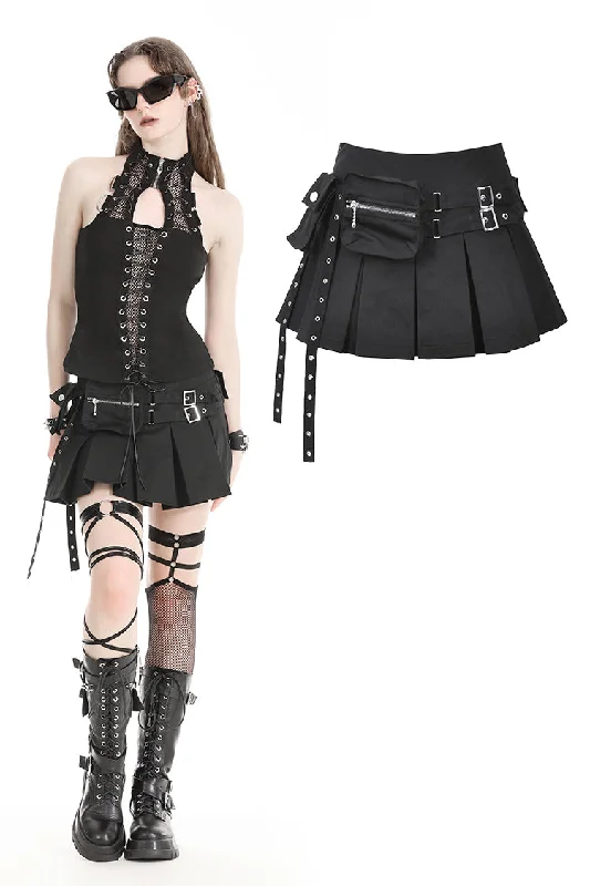 Punk black moto pleated mini skirt KW359 leather skirt sleek