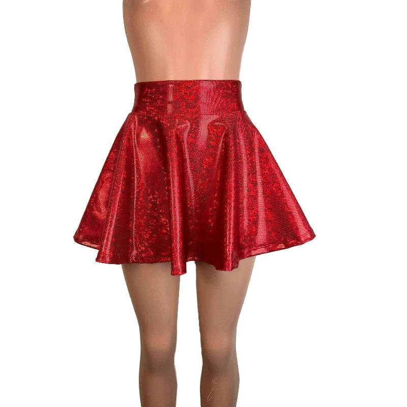 Skater Skirt - Red Shattered Glass Holographic boho skirt vibe