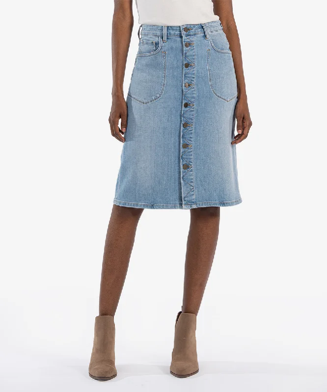 Rose Porkchop Denim Skirt - Debate with Light Base Wash low waist skirt