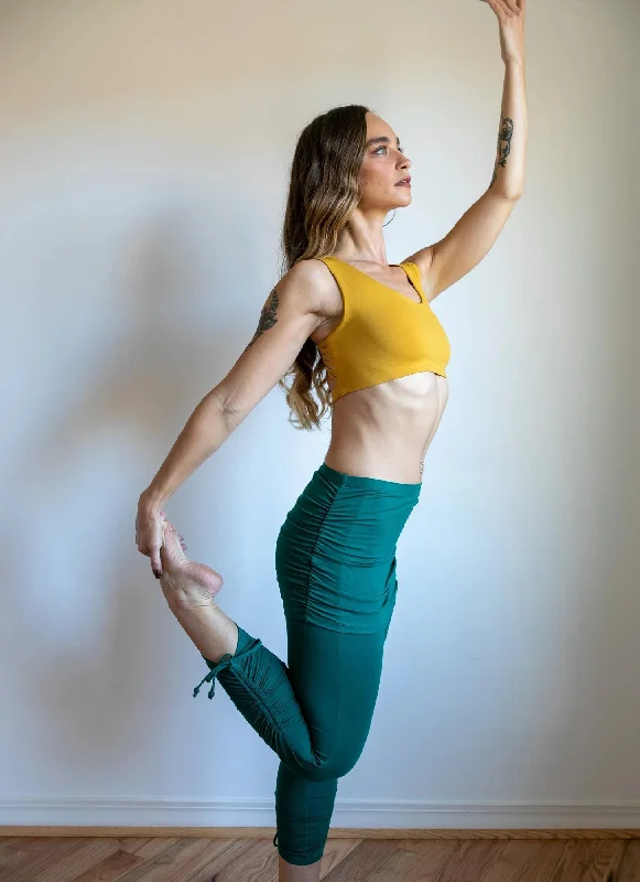 Ruched Cinched Yoga Leggings with Mini Skirt in Jasper Green corduroy skirt durable