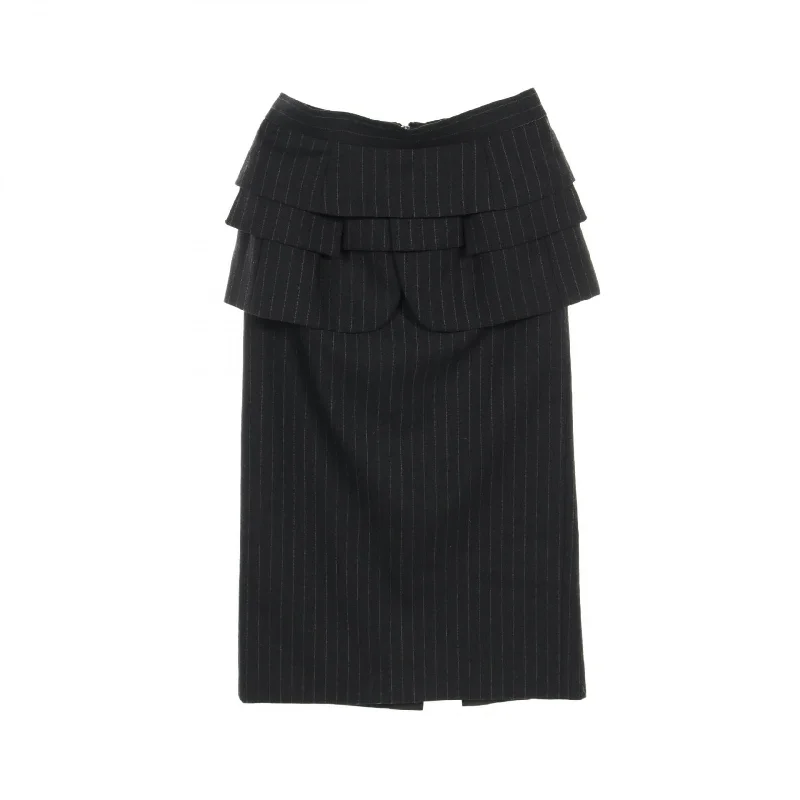 Sacai Wool Chalk Stripe Skirt Black leather skirt durable