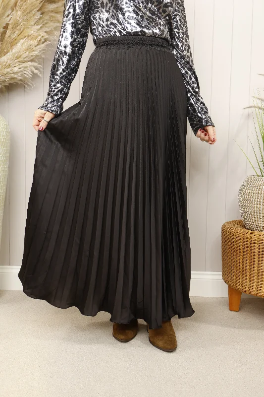 Satin Pleated Skirt Black velvet skirt glossy