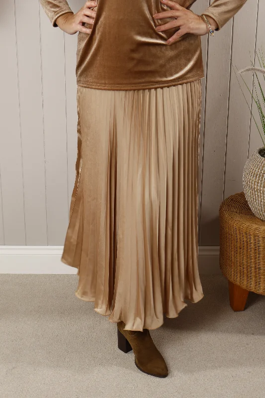 Satin Pleated Skirt Gold linen skirt light