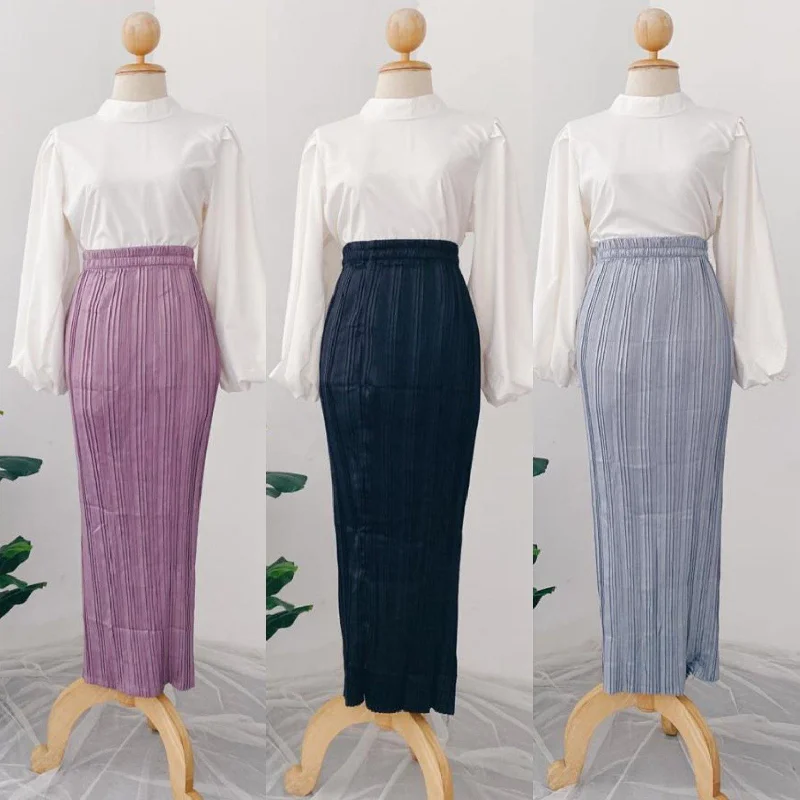 Silky pleated Pencil Skirt silk skirt lustrous