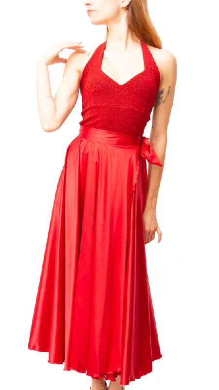 SKIRT - Flare Wrap Maxi (Satin) belted skirt waist