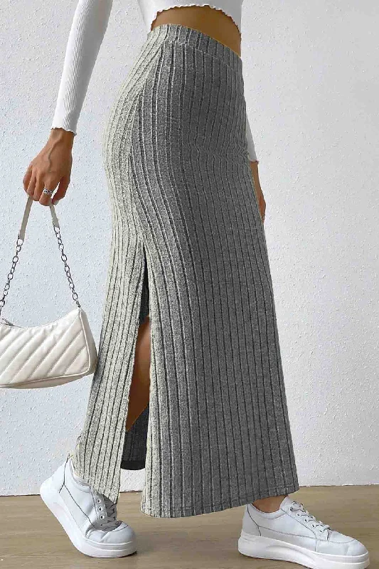 Solid Color Slit Knitted Skirt chiffon skirt airy