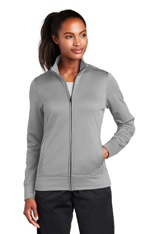 Sport-Tek Womens Sport-Wick Moisture Wicking Fleece Full Zip Sweatshirt w/ Pockets - Silver Grey Hoodie with Thumb Holes Functional Cozy