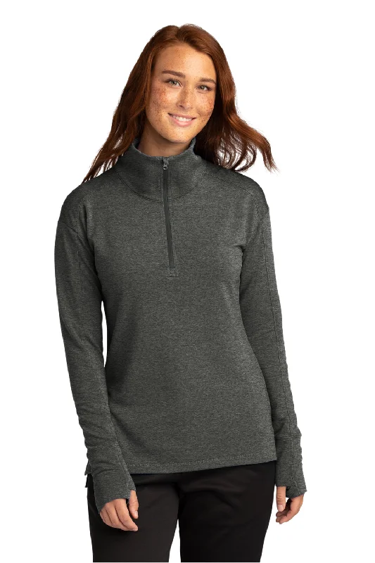 Sport-Tek Womens Flex Fleece Moisture Wicking 1/4 Zip Sweatshirt - Heather Dark Grey Hoodie with Ribbed Hem Stretchable Secure