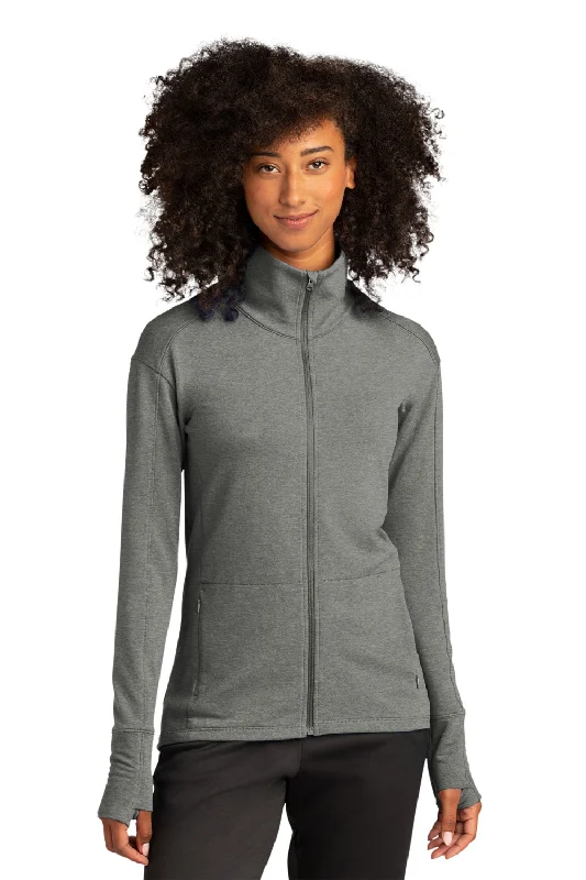 Sport-Tek Womens Flex Fleece Moisture Wicking Full Zip Sweatshirt w/ Pockets - Heather Light Grey Hoodie with Distressed Vintage Worn