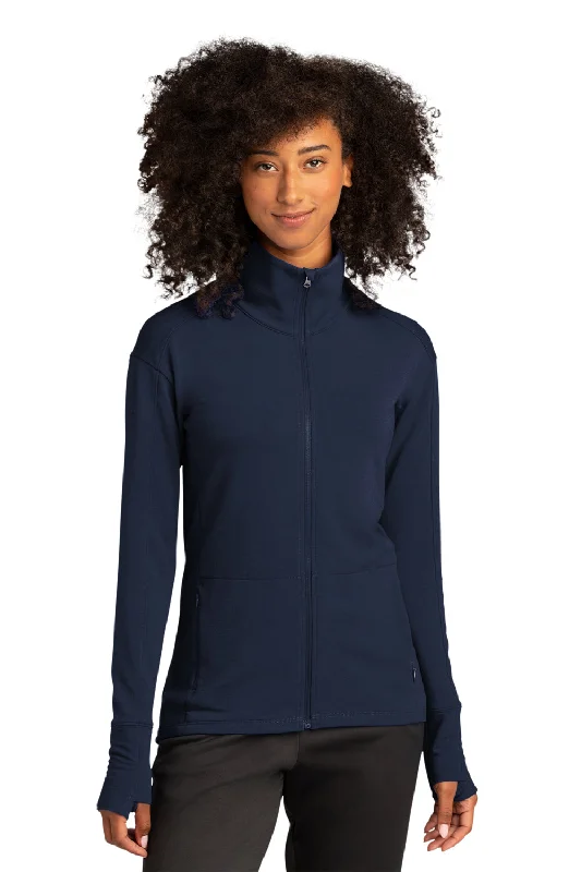 Sport-Tek Womens Flex Fleece Moisture Wicking Full Zip Sweatshirt w/ Pockets - True Navy Blue Hoodie with Stripes Bold Sporty