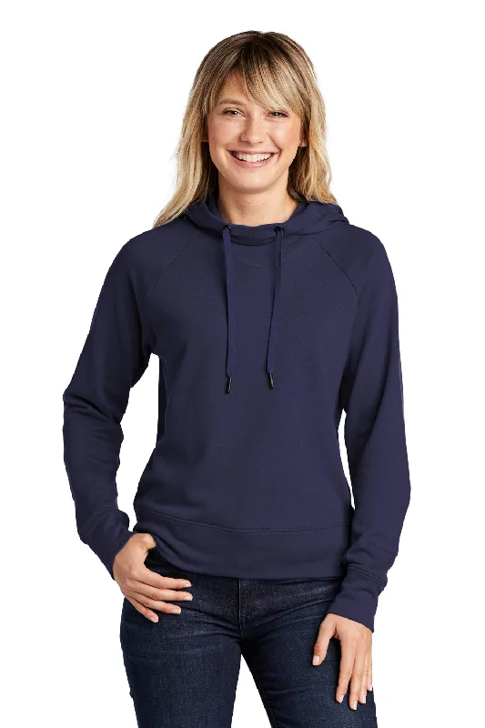 Sport-Tek Womens French Terry Hooded Sweatshirt Hoodie - True Navy Blue Hoodie with Distressed Vintage Worn