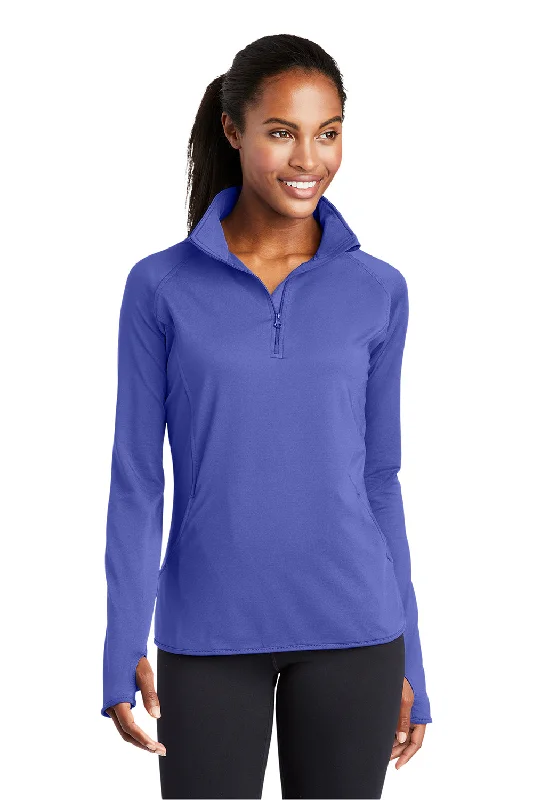 Sport-Tek Womens Sport-Wick Moisture Wicking 1/4 Zip Sweatshirt w/ Pouch Pocket - Iris Purple Hoodie with Back Slit Movement Comfort