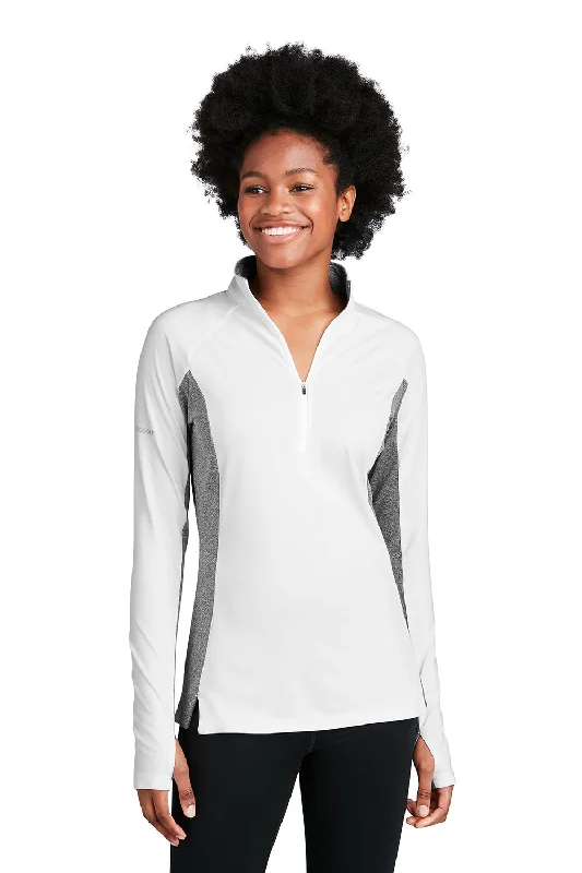 Sport-Tek Womens Sport-Wick Moisture Wicking 1/4 Zip Sweatshirt - White/Heather Charcoal Grey Hoodie with Ribbed Neckline Snug Warm