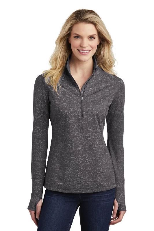 Sport-Tek Womens Sport-Wick Moisture Wicking 1/4 Zip Sweatshirt - Charcoal Grey Hoodie with Hem Ribbing Snug Secure