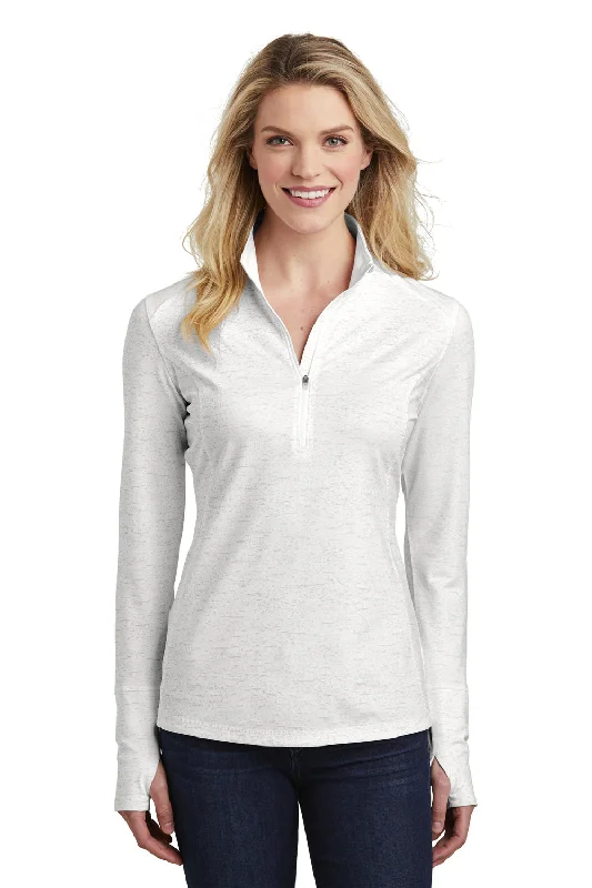 Sport-Tek Womens Sport-Wick Moisture Wicking 1/4 Zip Sweatshirt - White Hoodie with Button Placket Classic Preppy