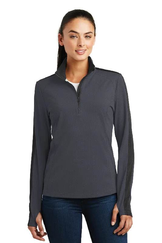 Sport-Tek Womens Sport-Wick Moisture Wicking 1/4 Zip Sweatshirt - Iron Grey/Black - Closeout Hoodie with Reflective Safety Nightwear