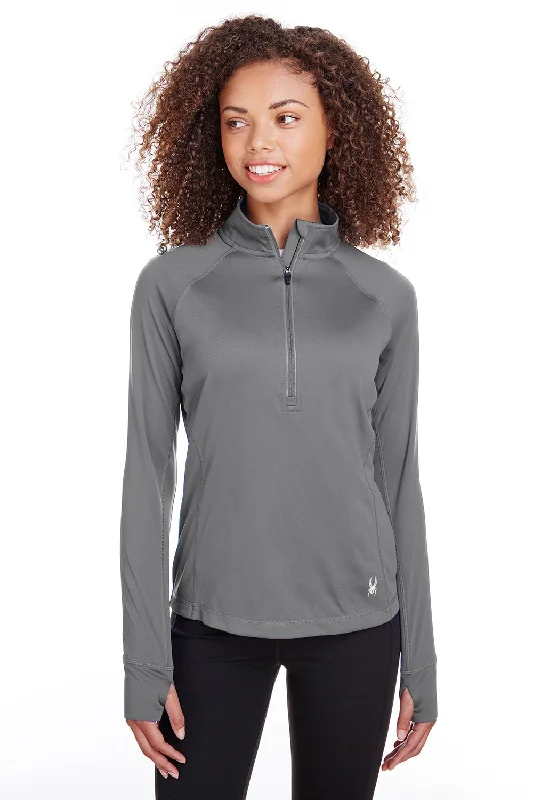 Spyder Womens Freestyle 1/4 Zip Sweatshirt - Polar Grey Hoodie with Drop Shoulder Relaxed Streetwear