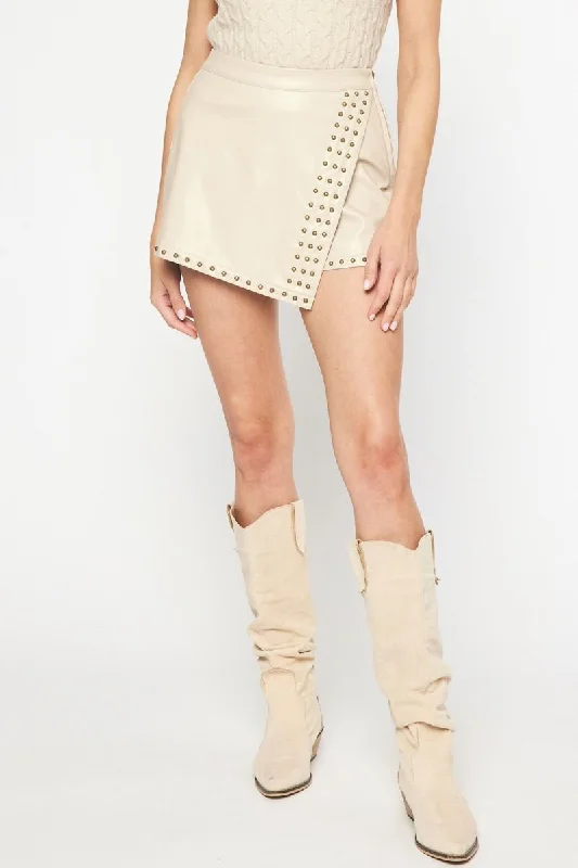 Studded Faux Leather Ecru Skort relaxed fit skirt