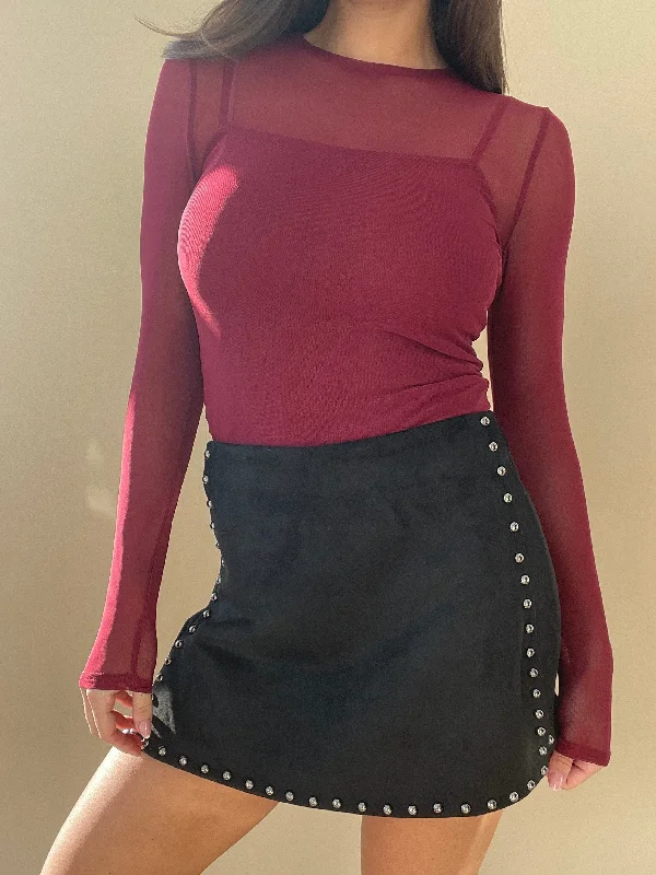 Studded Suede Skort denim skirt trendy