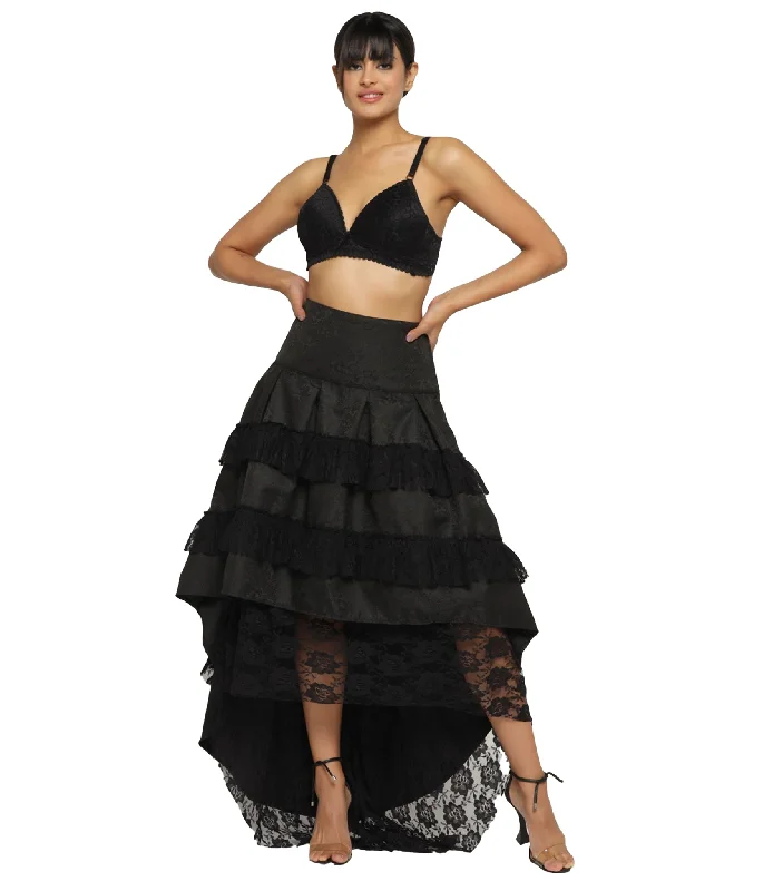 The Dark Romance High-Low Skirt with Black Brocade and Floral Net corduroy skirt cozy
