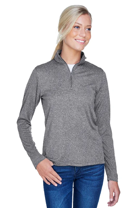 UltraClub Womens Heather Cool & Dry Performance Moisture Wicking 1/4 Zip Sweatshirt - Heather Charcoal Grey Hoodie with Zipper Placket Modern Functional