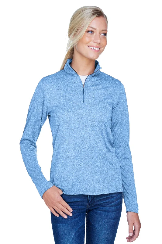 UltraClub Womens Heather Cool & Dry Performance Moisture Wicking 1/4 Zip Sweatshirt - Heather Columbia Blue Hoodie with Relaxed Fit Easy Casual