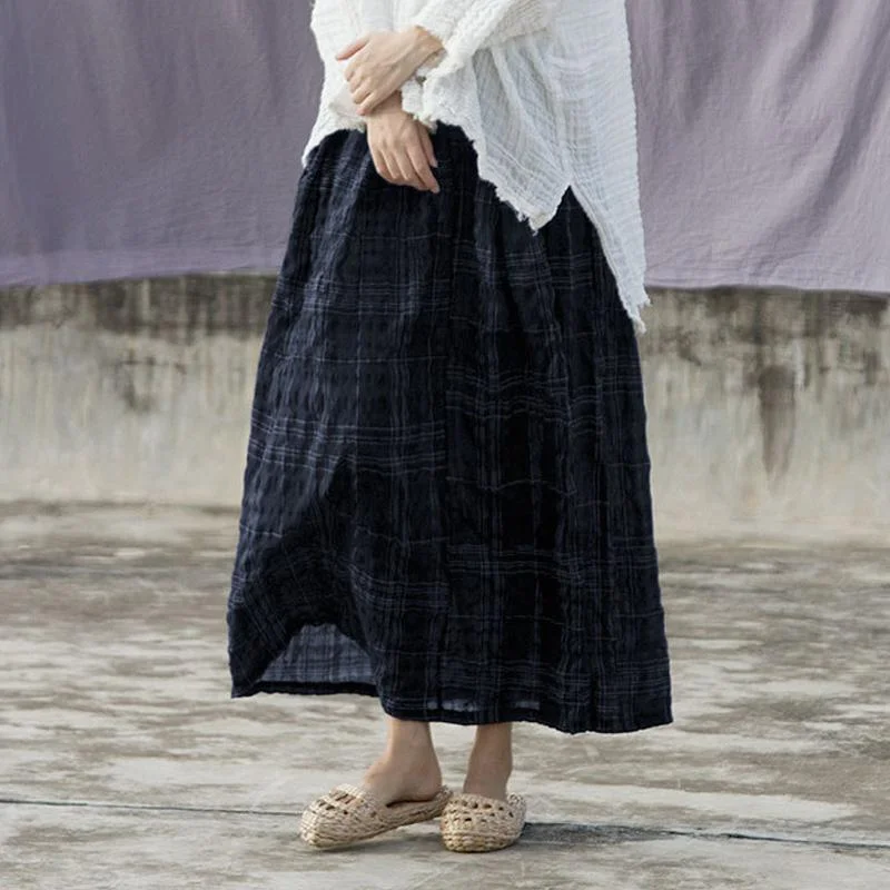 Vintage Plaid Linen Skirt | Lotus relaxed fit skirt